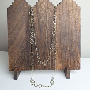 Express Long Ring Circle Link Necklace Silvertone Chain Signed 60"